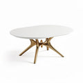 White oval coffee table with gold metal legs suitable for modern living rooms