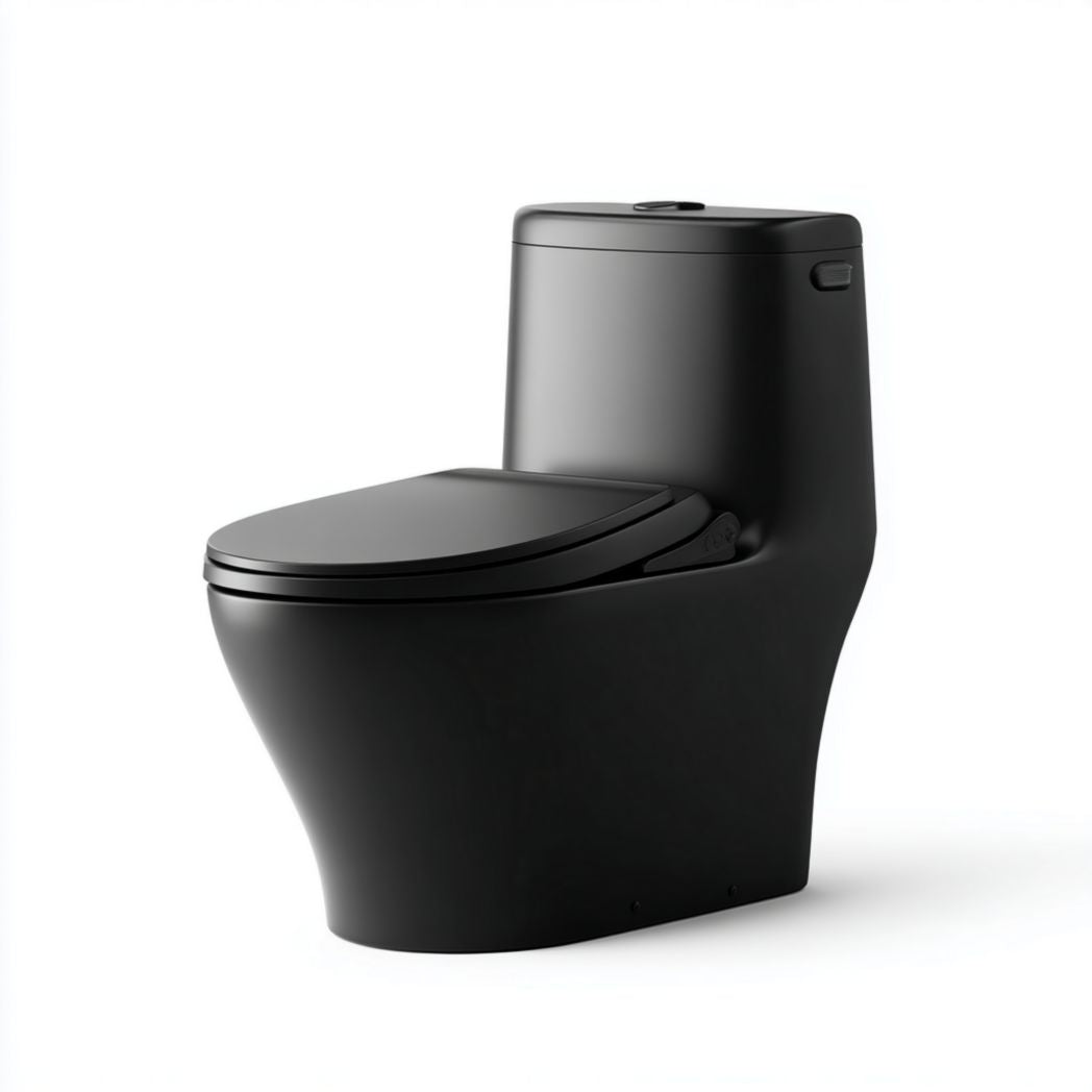 One-piece toilet with elongated bowl and slow-close seat, white, 65 x 35 x 40cm