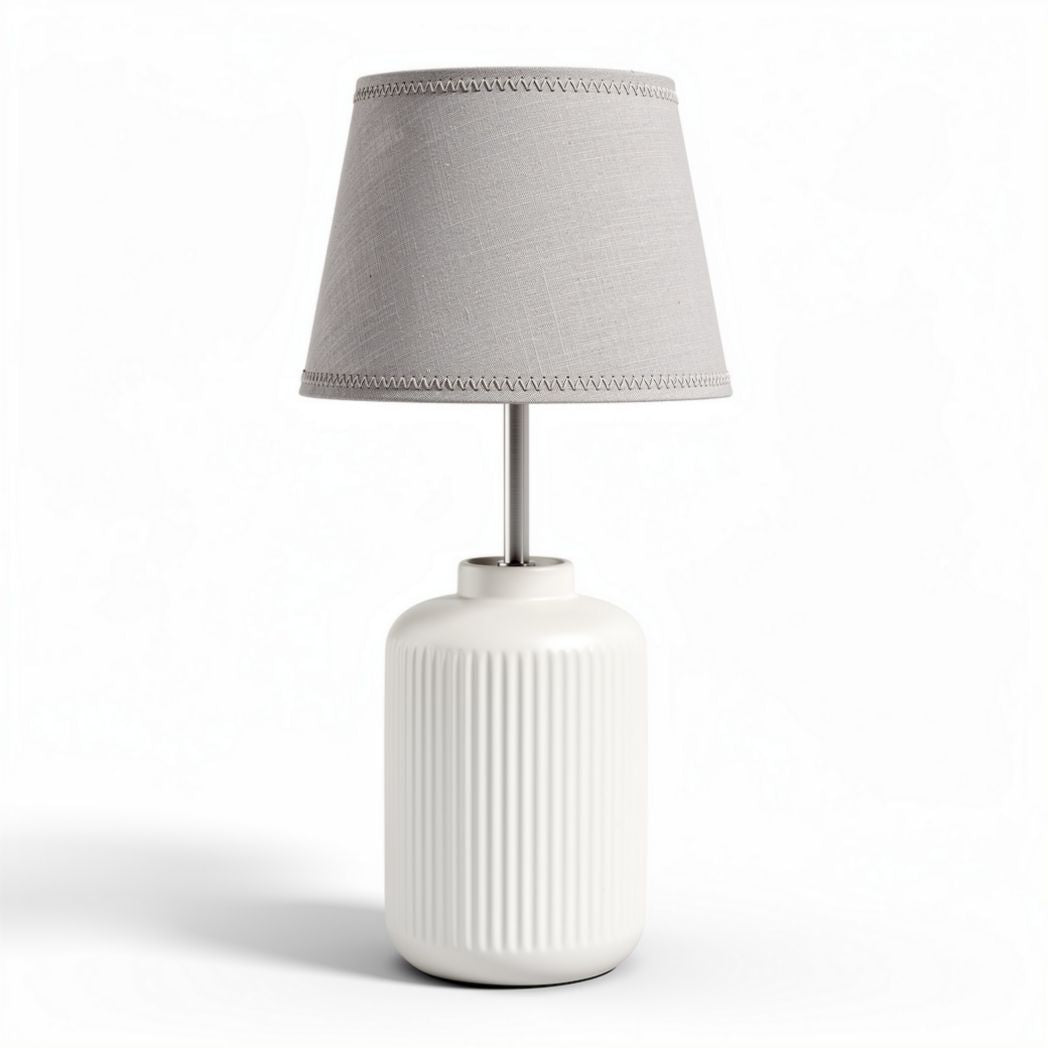 Table lamp with fabric shade and ceramic base 25 x 25 x 55cm in white and gray