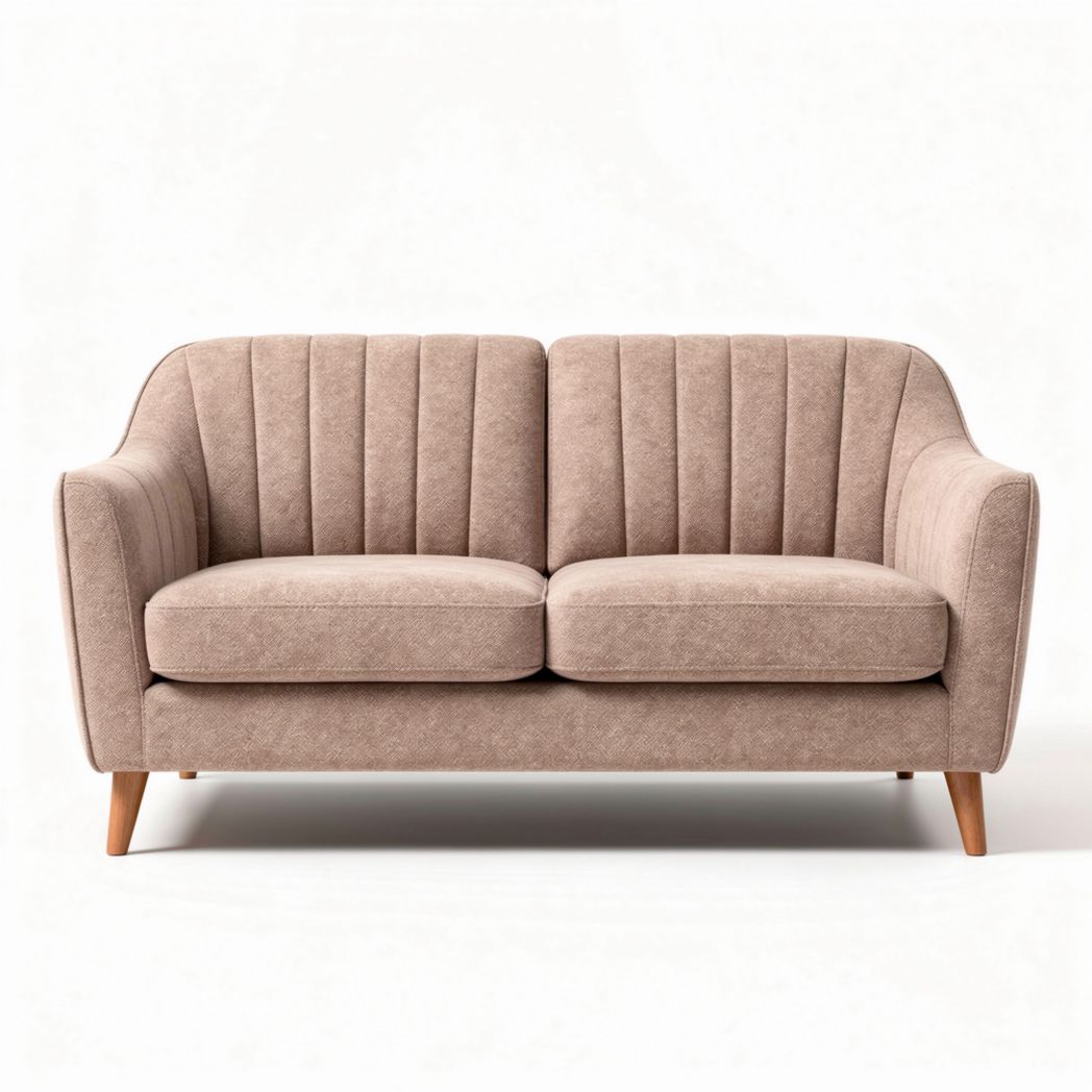 Fabric upholstered two-seater sofa with ribbed design and wooden legs 150 x 80 x 75cm