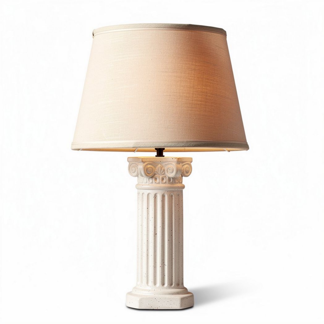 Column style bedside lamp with fabric shade in white 20 x 20 x 50cm