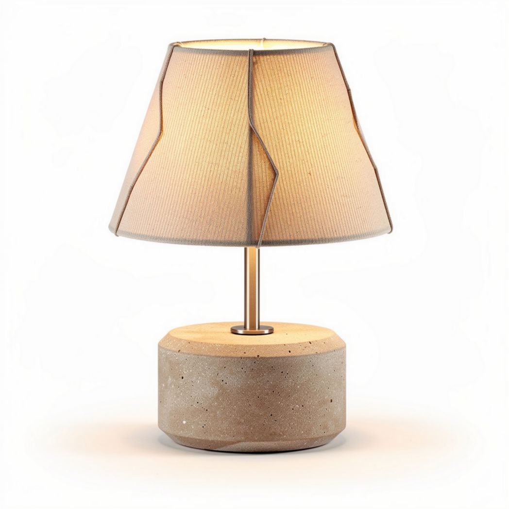 Concrete base table lamp with fabric shade in modern design 25 x 25 x 40cm