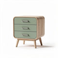 Wooden nightstand with three drawers and green front panels 40 x 40 x 50cm