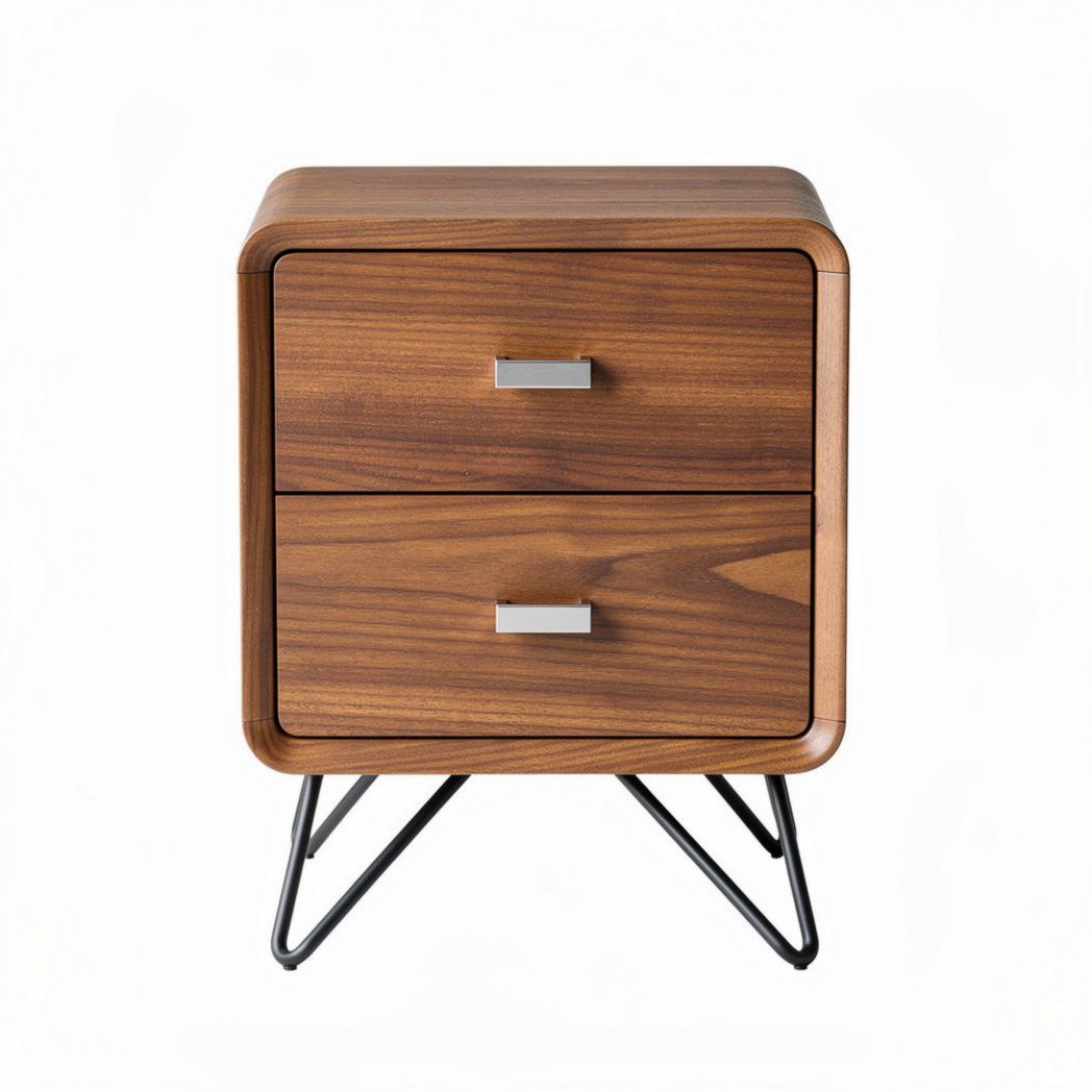Modern wooden nightstand with two drawers and metal legs 40 x 40 x 50cm