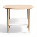 Wooden round side table with gold legs and white shelf 80 x 60 x 45cm