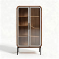 Wood and metal display cabinet with glass doors 90 x 45 x 180cm