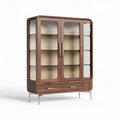 Wooden display cabinet with glass doors and two drawers 120 x 40 x 180cm