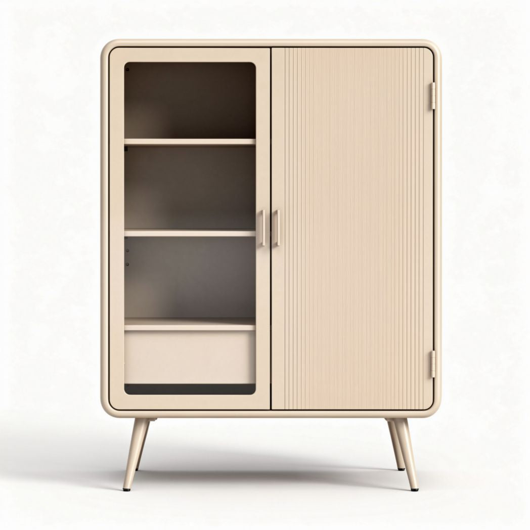 Glass door storage cabinet with three shelves and matte beige finish 80 x 40 x 100cm