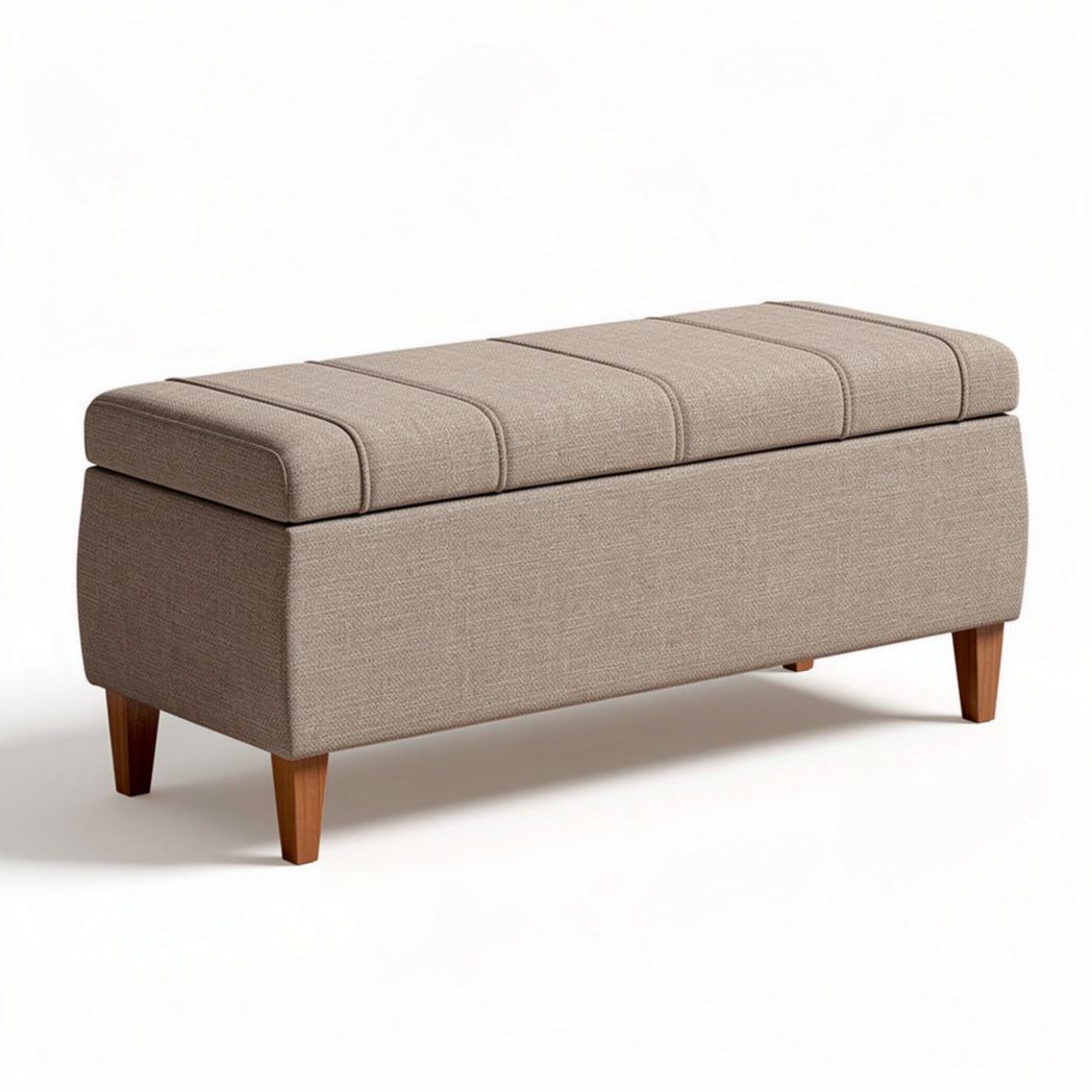 Fabric storage bench with upholstered seat and wooden legs 90 x 40 x 45cm